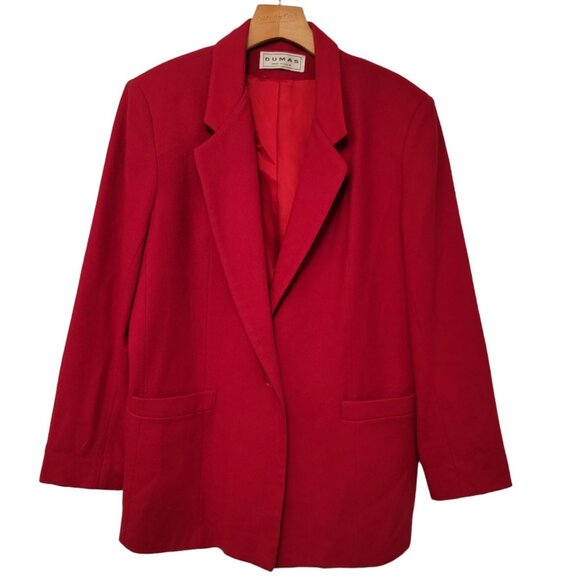 Vintage 80s DUMAS Blazer 100% Wool Oversized Academia Bright Red Est Sz L /‎ 12 - Picture 1 of 6